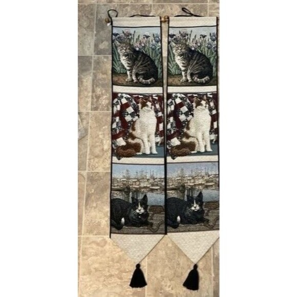 VTG Woodworkers & Weavers Lot of 2 Kitty Corner Bell Pull Tapestry Wall Hanging - Picture 9 of 10